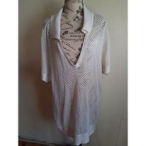 Torrid White Open Knit Mesh Polo Sweater Womens Plus Size 3 Short Sleeve V-Neck